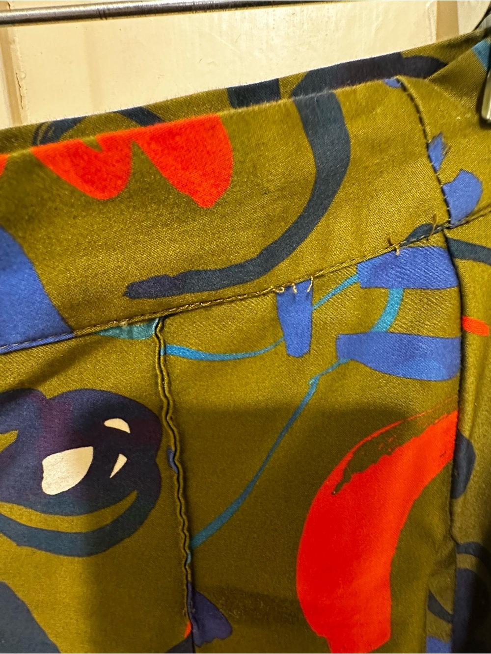 HUNTER BELL Olive Green Midi Skirt with Blue and Red Abstract Print - Picture 6 of 6